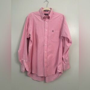 Chaps Oxford Button-Up Shirt Men's Size L 16-16.5 34/35 Pink Long Sleeve